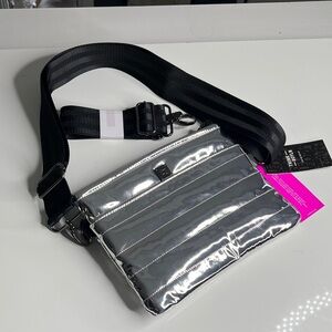 Think Royln Bum Bag 2.0 Silver Smoky Metallic Crossbody Belt Bag With Two Straps